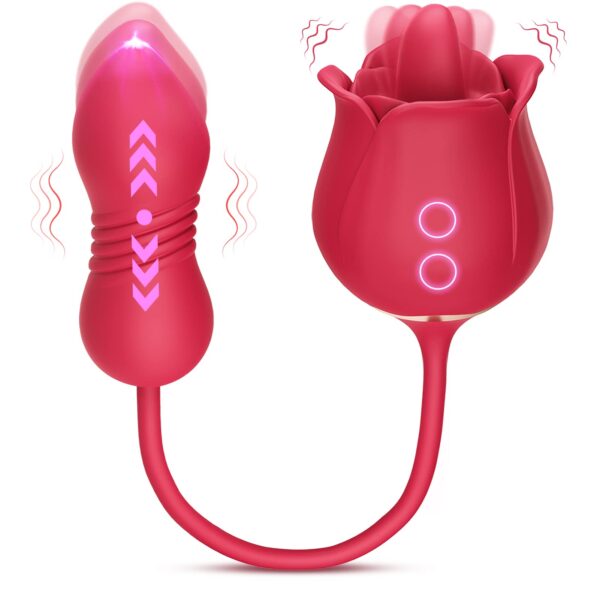 MOOLIGIRL Red Rose Sex Toys Dildo Vibrator for Women Couple 4 in1 with Licking Thrasting G Spot Anal Clit Nipple Air Suction