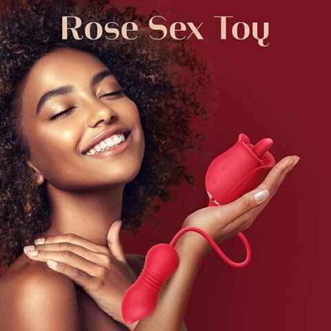 MOOLIGIRL Red Rose Sex Toys Dildo Vibrator for Women Couple 4 in1 with Licking Thrasting G Spot Anal Clit Nipple Air Suction