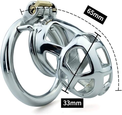 Metal Portable Breathable Lock Penis Male Chastity Devices Cock Cage Adult Sex Toys Belt 4 Active Rings & 3 Keys. (L)